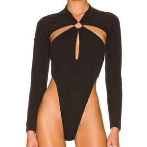 Revolve H:ours Nikita Bodysuit Black Ribbed Jersey Size Small NWT